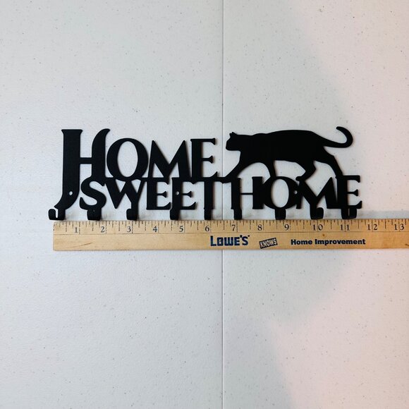 Cat Silhouette Metal Key Rack Home Sweet Home Wall Hook Holder - Picture 2 of 16